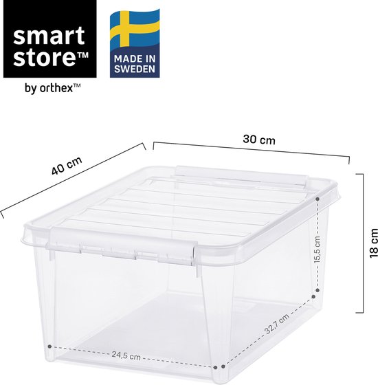 Transparante SmartStore Classic 15 opbergbox van 14 liter met deksel, afmetingen 40x30x18 cm.