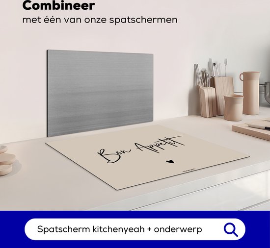 KitchenYeah® Protection plaque induction 65x55 cm - Beige - Citation - Bon Appétit - Protege plaque de cuisson - Couvre plaque induction - Protecteur d'induction - Cuisine