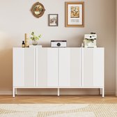 Sweiko Modern dressoir met unieke lijnen, 4-deurs, greeploze deur, voor eetkamer, woonkamer en keuken, wit