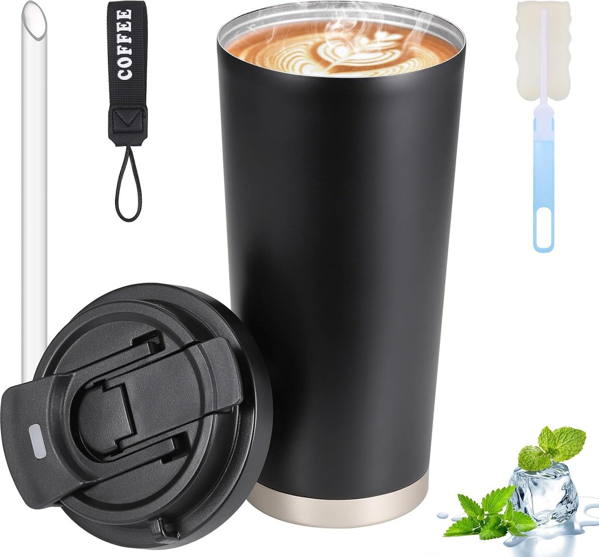 Goedkoopste JGS ® Stijlvolle Thermosbeker met Rietje - Dubbelwandige Isolatie voor Warme en Koude Dranken