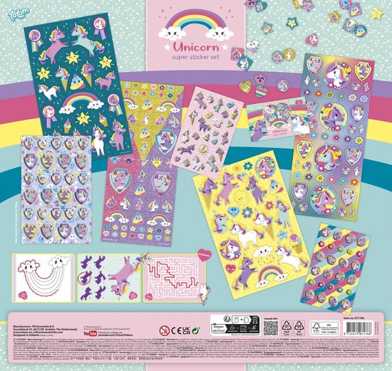 Totum - Ensemble de super autocollants Unicorn XL - 7 feuilles d'autocollants avec autocollants gonflés métalliques et 3D