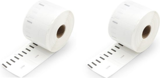 Twee rollen witte labeltape, 57x32mm, met zwarte markeringen en het nummer 11354.