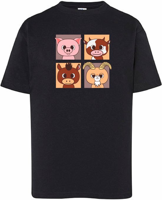 Kids - T- Shirts - Animal Square 2 - Zwart- 140