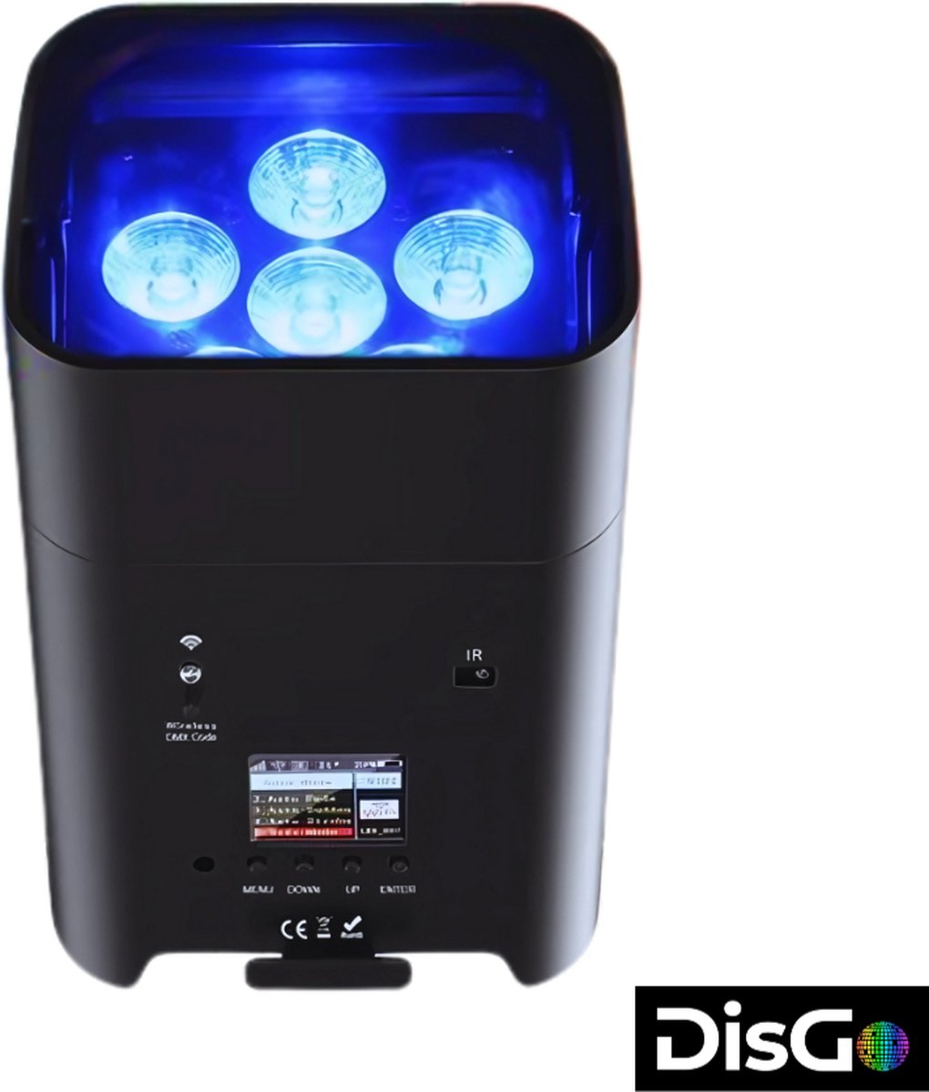 DisGo Uplight met 6x18W RGBWAUV LED's met ingebouwde accu.