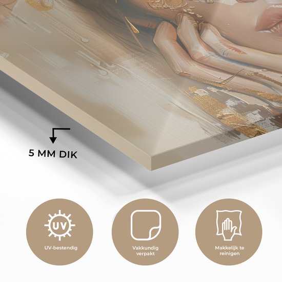 MuchoWow® Peinture sur verre 120x80 cm - Peinture sur verre acrylique - Femme - Fleurs - Or - Portrait - Photo sur verre - Décoration murale salon - Décoration murale chambre - Peintures