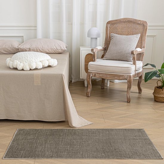 Paco Home Vloerkleed voor de woonkamer, effen, wasbaar, korte en zachte pool - rond: 160 cm, beige 2