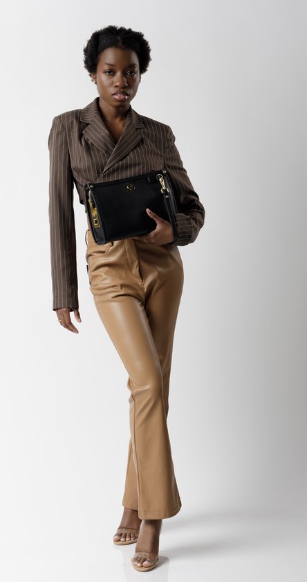 Savory Fashion - Sac à bandoulière/pochette - Serrure à doigt - Zwart - Or - Cuir - Femme