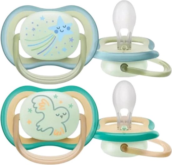 Avent Ultra Air Nighttime 2 Orthodontische Fopspenen 0-6 Maanden (Kleur : Blauw en groen)