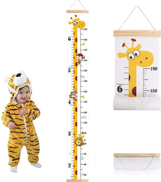 Groeimeter Girafje - babykamer kinderkamer - Canvas - hout - 200x18 cm