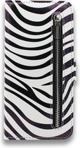 Samsung Galaxy A7 2018 Hoesje - Portemonnee Hoesje met Print & Rits Vakje - Kaarthouder & Magneetlipje - Zebra