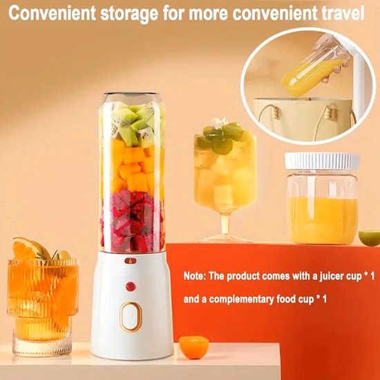 Krachtige Oplaadbare On-the Go Blender met 2Cups - Multifunctionele Blender - Perfect voor Smoothies, Milkshakes, Groente en Fruitsappen - Inhoud Cups: 450ml en 200ml - Kleur: Wit van BlendinQ — afbeelding 4