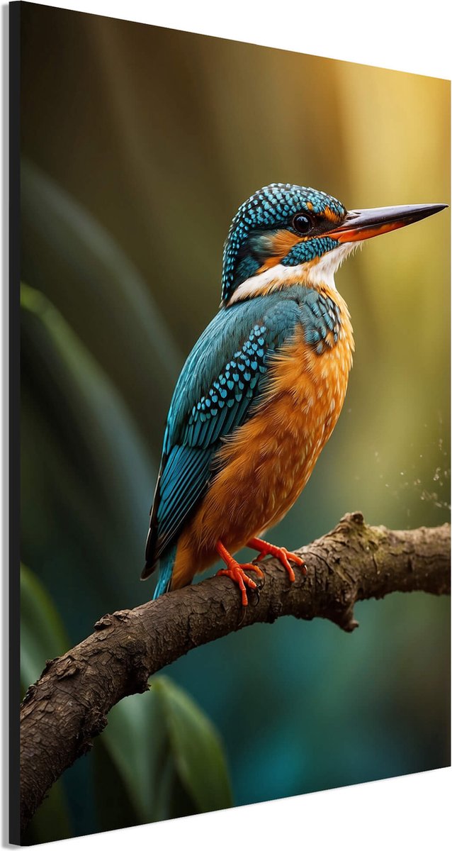Displate Wanddecoratie Metaal - Aluminium Schilderij De IJsvogel - 90 x 60 cm - Dieren - Vogels - Muurdecoratie woonkamer en slaapkamer - Inclusief ophangsysteem - Portret - Modern - Displate alternatief Goud