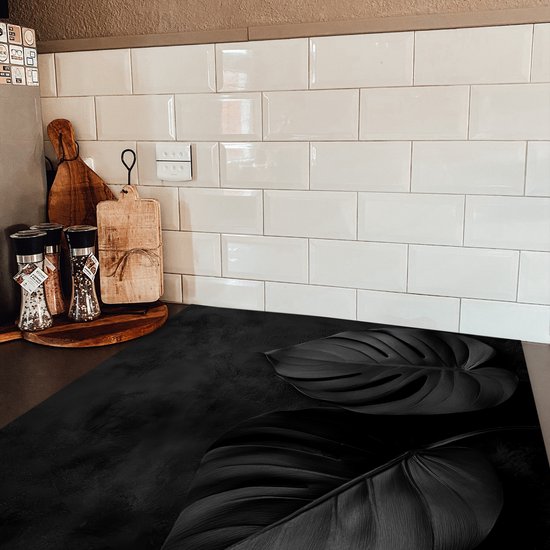 KitchenYeah® Inductie beschermer 58x59 cm - Zwart - Blad - Monstera - Afdekplaat voor kookplaat - Bescherming inductieplaat mat - Beschermplaat - Beschermmat inductiekookplaat - Keuken accessoires