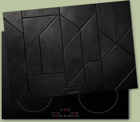 KitchenYeah® Protection plaque induction 75x52 cm - Noir - Géométrique - Carreaux - Protege plaque de cuisson - Couvre plaque induction - Protecteur d'induction - Cuisine