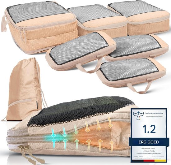 Foto: Packing cubes set 7 delig reiszakken voor reis koffer backpack en tas donkerblauw