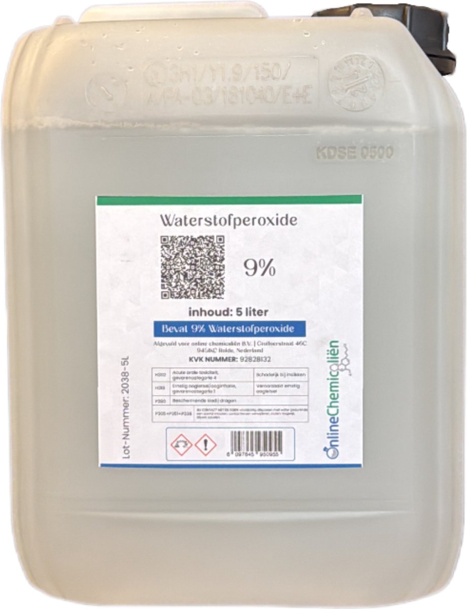 Online chemicalien – Waterstofperoxide – 9% – 5 Liter – Zuurstofwater – Ontsmetten en Huishoudelijk