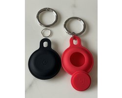 2 Stuks Tracker Spatwaterdichte TPU/Siliconen sleutelhangers beschermhoesjes - Hoesje Geschikt voor Apple AirTag - 2 stuks - Zwart/Rood
