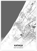 Katwijk plattegrond - A4 poster - Zwart witte stijl