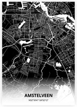 Amstelveen plattegrond - A2 poster - Zwarte stijl