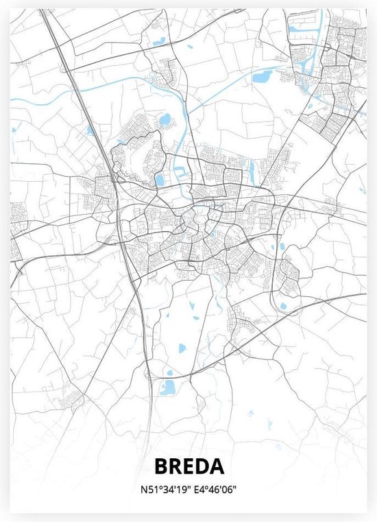Breda plattegrond - A3 poster - Zwart blauwe stijl