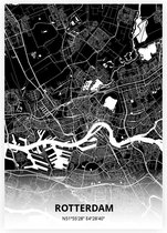 Rotterdam plattegrond - A4 poster - Zwarte stijl