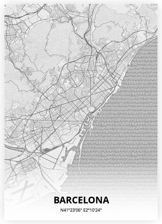 Barcelona plattegrond - A2 poster - Tekening stijl