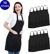 Tablier de cuisine 10 pièces - Tablier de cuisine professionnel - Tablier de BBQ - Tablier pour femme et homme - Unisexe - Taille unique - Tablier de restauration - Imperméable - Résistant aux taches - 2 poches Extra larges - Zwart