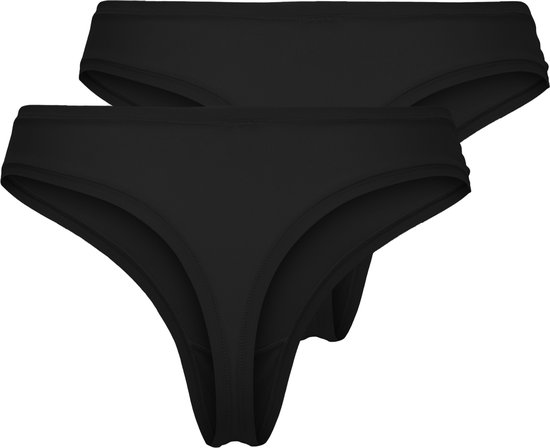 Twee zwarte tailleslips, effen met een brede zwarte tailleband.