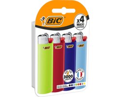 BIC Maxi J26 Vuursteen aansteker - Diverse kleuren - Eco blister - Pak van 4 gasaanstekers - kindveilig