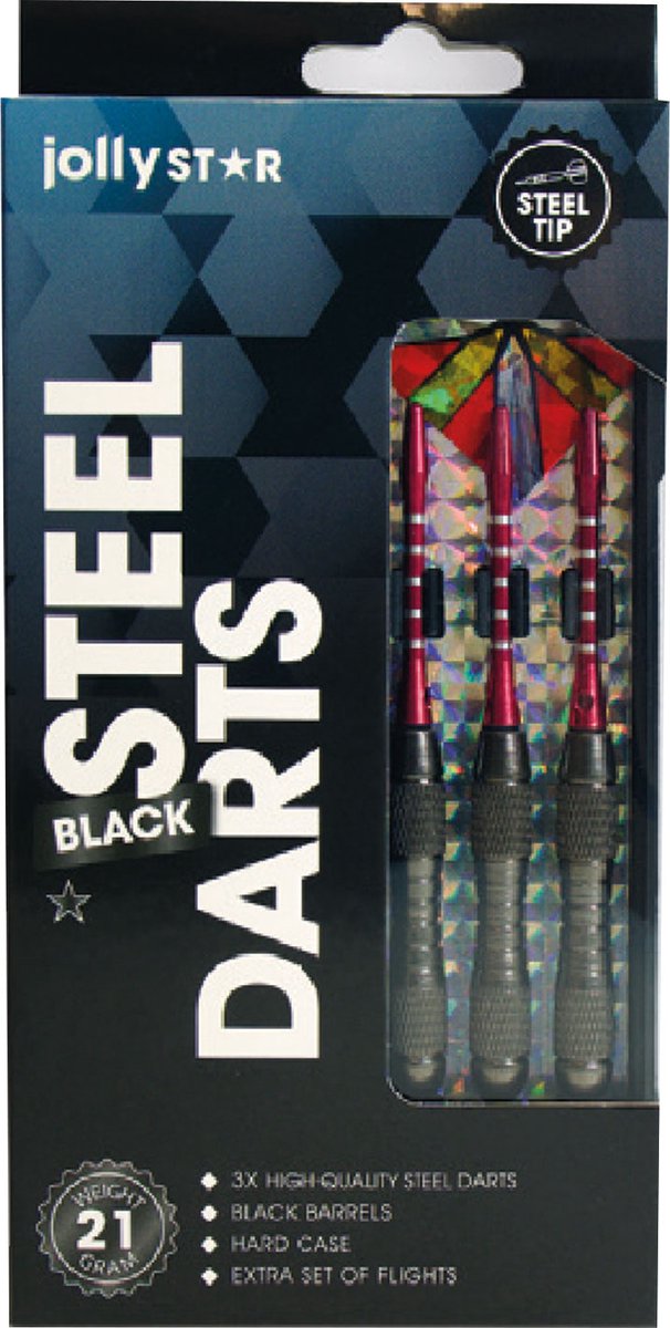 Dartpijlen set 21 gram - Black - Stalen punt - Incl Hard Case - Extra set Flights - Zwarte Barrel