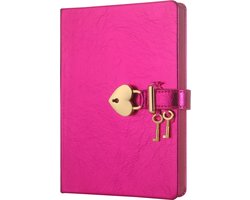 Victoria's Journals - Dagboek met slot, sleutel en geschenkdoos - Hush-Hush My Secret Diary w/ Heart Lock - Luxe Vegan Leer Dagboek - Notitieboek A5 Hardcover - 320 Pagina's Premium Papier - 13 x 18 cm (Metallic Roze)