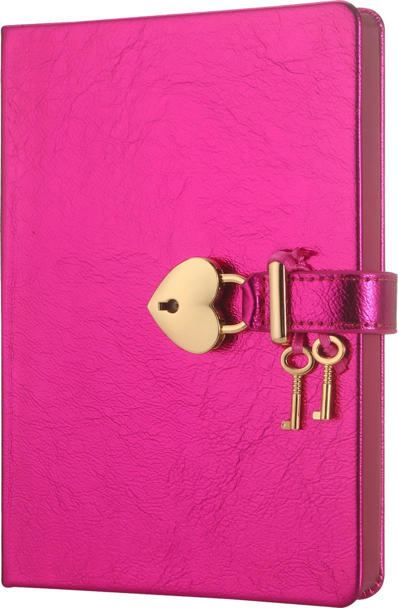 Victoria's Journals - Dagboek met slot, sleutel en geschenkdoos - Hush-Hush My Secret Diary w/ Heart Lock - Luxe Vegan Leer Dagboek - Notitieboek A5 Hardcover - 320 Pagina's Premium Papier - 13 x 18 cm (Metallic Roze)