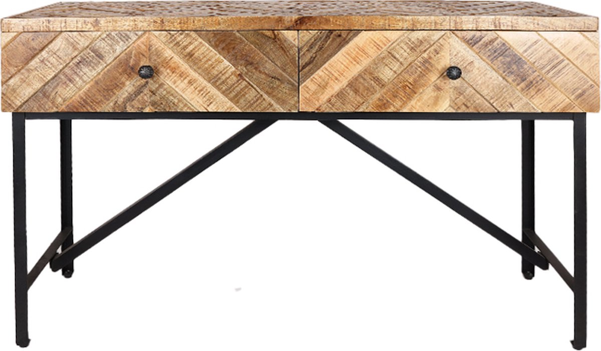 OHNO - Miz Consoletafel - Hout - met lades - Visgraatlook - Zwart Metalen poten