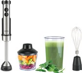 Bourgini Staafmixer - 4-delige Krachtige RVS Staafmixer set -20 snelheden - Garde - Hakmolen 600ml - Maatbeker 800ml - 1500W