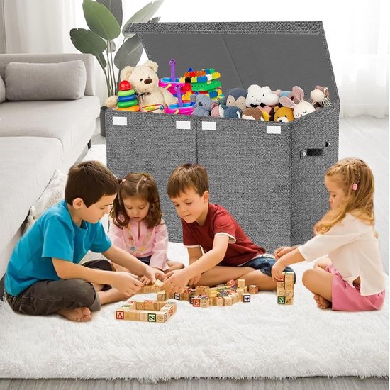 Grote speelgoeddoos opbergkist met deksel voor kinderen jongens meisjes, opvouwbare koffer kofferbak stof, opvouwbare mand organizer container voor kinderkamer, slaapkamer, speelkamer, kleding, deken, boeken, kleuterschool ( donkergrijs