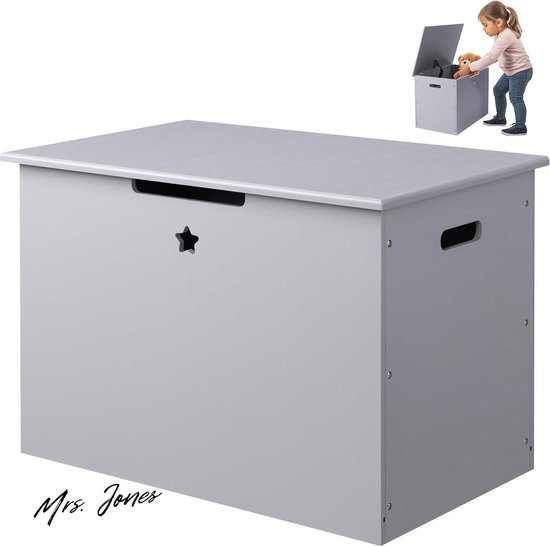 Navaris houten speelgoedkist met deksel - 60x38x42 cm - Houten opbergbank voor de