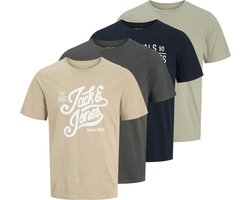 Jack & Jones Heren T-Shirt JJLINO 4-Pack regular fit Veelkleurig XL Ronde Hals Volwassenen Opdruk Print Shirts