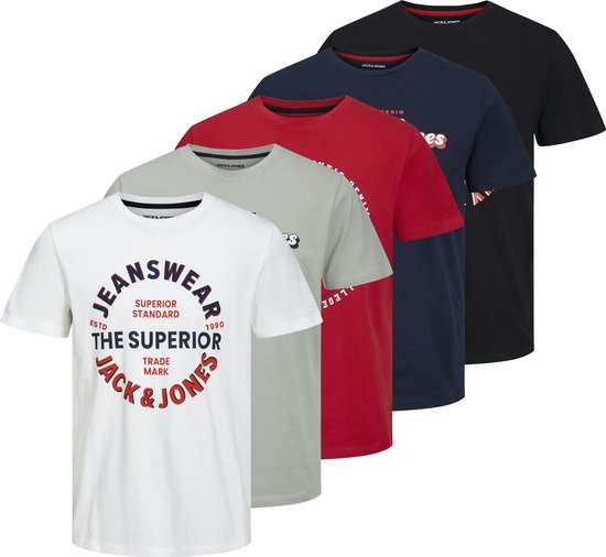 JACK&JONES PLUS JJANDY TEE SS CREW NECK 5PK MP PLS Heren T-shirt - Black Black+Nb+Tr+ Wrought +White Fs Big