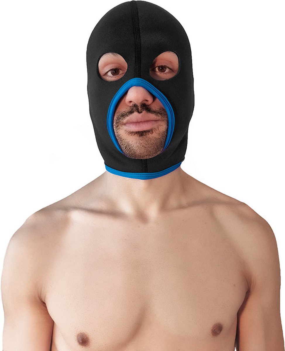 Goedkoopste Brutus - Neoprene Face Fucker Hood - Met Oogopeningen - Zwart/Blauw