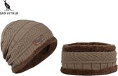 San Vitale® - Muts - Set met Col - Dikste kwaliteit - 180+ gram - Muts Heren - Beanie - Wintermuts - Lichtbruin