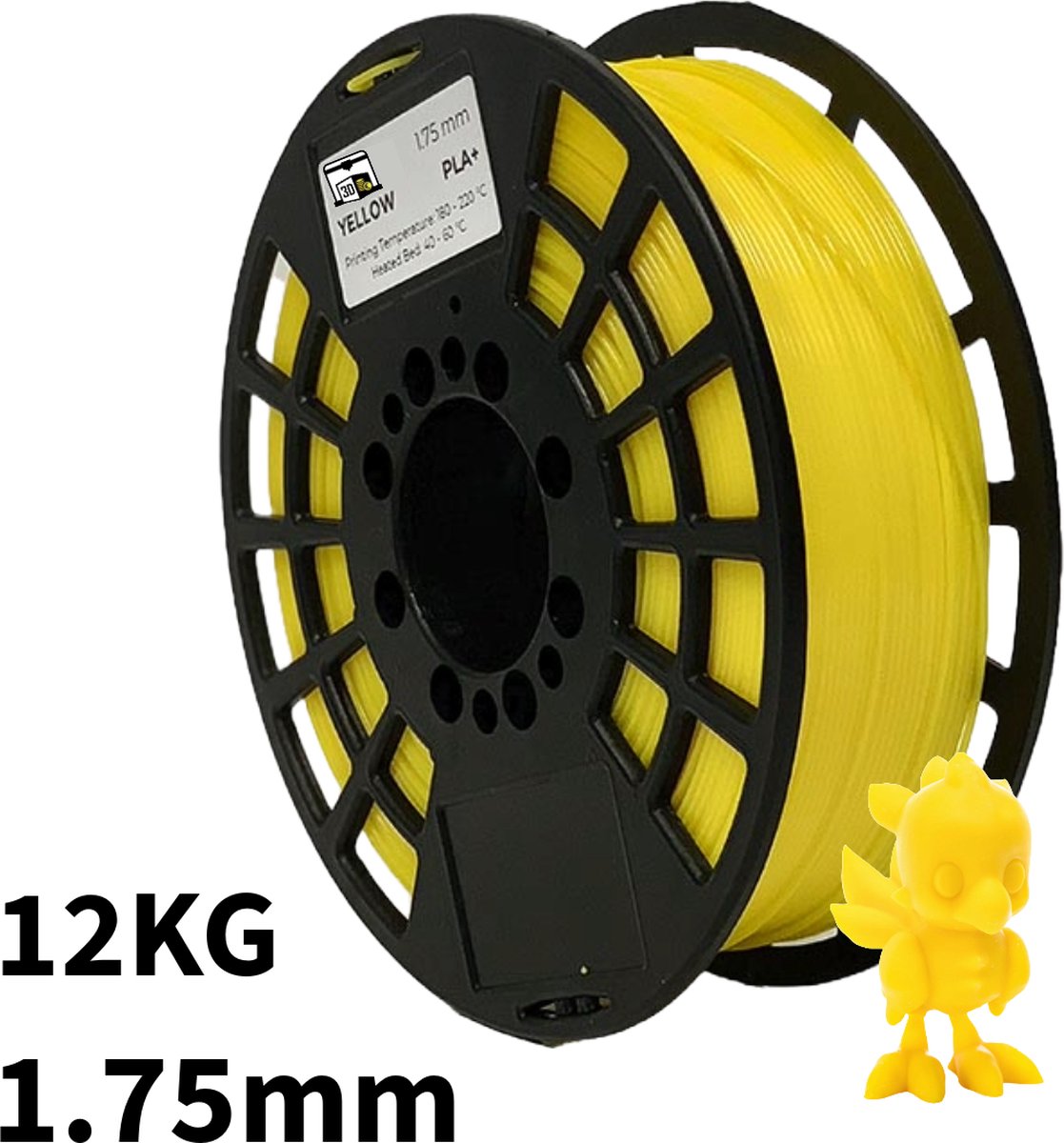 Geel PLA+ 12kg 3D Printer Filament 1.75 mm - Hoge Kwaliteit en Duurzaam - Compatibel met Creality, Bambu Lab, Esun en Andere 3D Printers - Voor 3D Printen van Prototypes, Modellen, Accessoires - voor Professioneel en Thuisgebruik