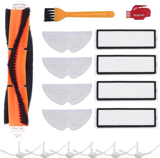 DingGreat Accessoires voor Dreame D9 robotstofzuiger/Dreame L10 Pro robotstofzuiger, inclusief 1 hoofdborstel, 6 zijborstels, 4 filters, 4 dweildoeken, 2 reinigingsborstels