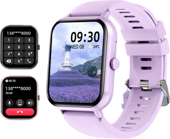 Montre Connectée Intelligente Femme, Violette, Bracelet En Silicone, Bluetooth, Compatible Android/iOS