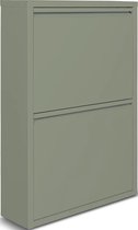 NATURN LIVING Meuble à chaussures 2 portes - 50 x 15 x 71 cm - Étagère à chaussures - Système de rangement Chaussures pour femmes - Métal - Boîte de rangement Chaussures pour femmes - Vert olive