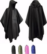 TTLUOKER® Poncho met Opbergtas - Regenponcho Waterdicht - Fietsponcho Sneldrogend - Winddicht - Unisex - Dames & Heren - One size - Zwart