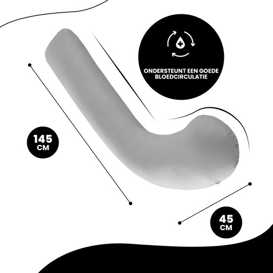 Oemmie Zwangerschapskussen - Voedingskussen - Zijslaapkussen - Lichaamskussen - J-vorm - 145x45 cm - Grijs van Oemmie — afbeelding 5