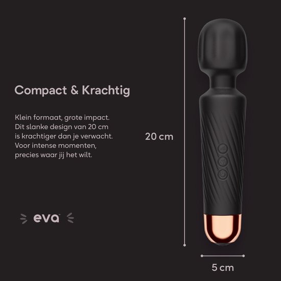 Eva® Personal Massager - Magic Wand - Vibrator voor Vrouwen - Krachtige Clitoris Stimulator - 75% Intensere Stimulatie - 20 Standen - Fluisterstil - Sex Toys voor Vrouwen - Seksspeeltjes - Cadeau voor Vrouw - Sensuele Audio - Obsidian Black