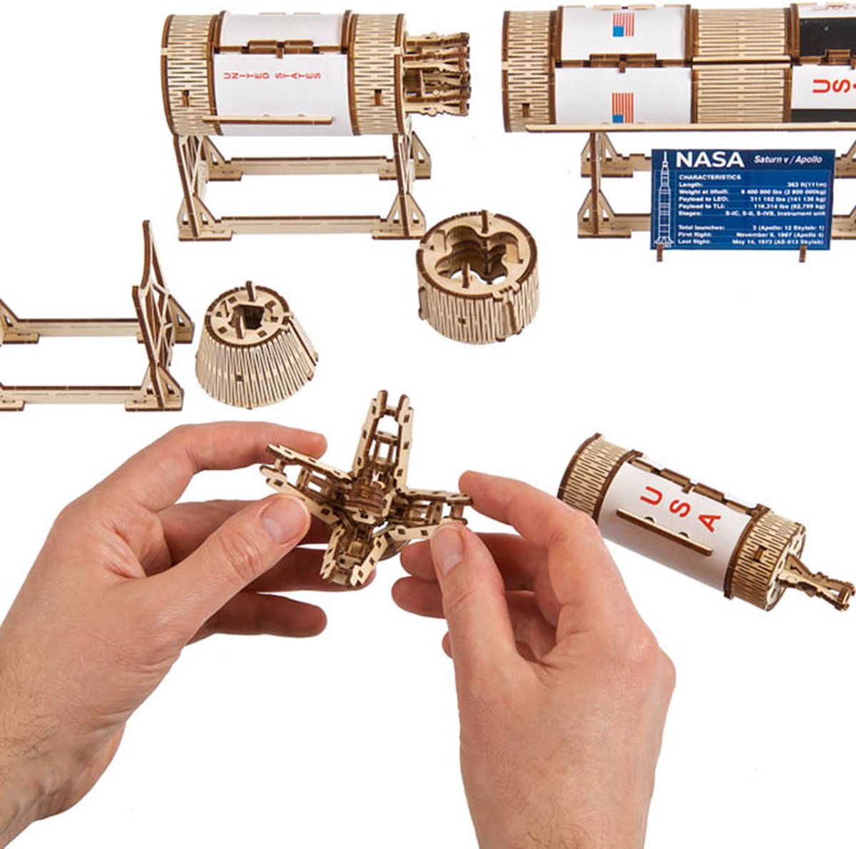 UGEARS 3D Modelbouw - Nasa Saturn V - Mechanisch Bouwpakket Hout - Educatief Speelgoed — afbeelding 5