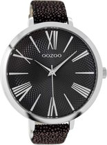 OOZOO Timepieces - Zilverkleurige horloge met zwarte leren band - C9173