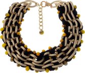 Statement ketting met facet geslepen kralen en zwart velours lint